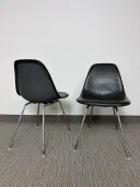 Authentic vintage Herman Miller Eames fibreglass shell chairs with leather cover view 2