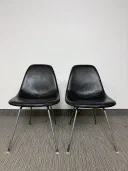 Authentic vintage Herman Miller Eames fibreglass shell chairs with leather cover view 3